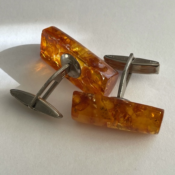 Genuine Baltic amber silver tone cuff links - Picture 4 of 7